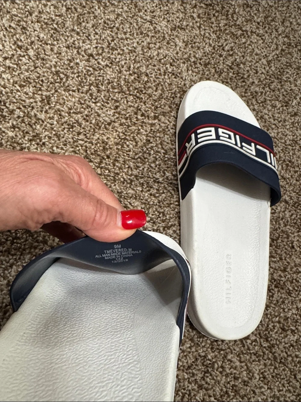 Tommy Hilfiger Navy, White & Red Logo Slide Sandals